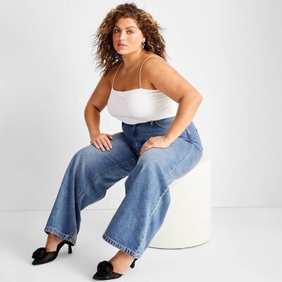 Women's Future Collective Mid-Rise Wide Leg Medium Wash Jeans 16 - Picture 11 of 11